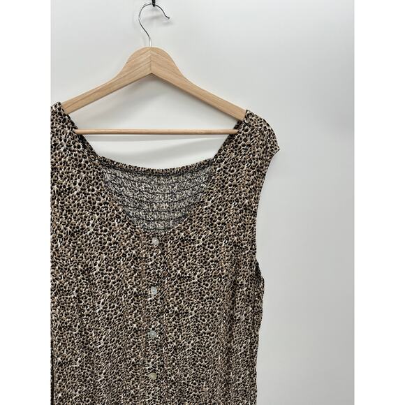 MSK Women Midi Dress Women 22W Rayon Leopard Print Sleeveless Smocked Button - Picture 5 of 6